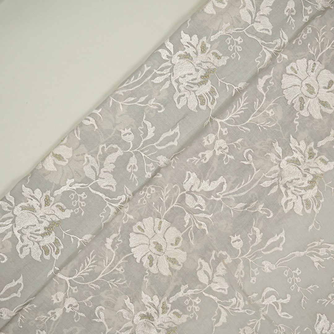 Raveesh Jaal on Light Grey Cotton Silk Embroidered Fabric