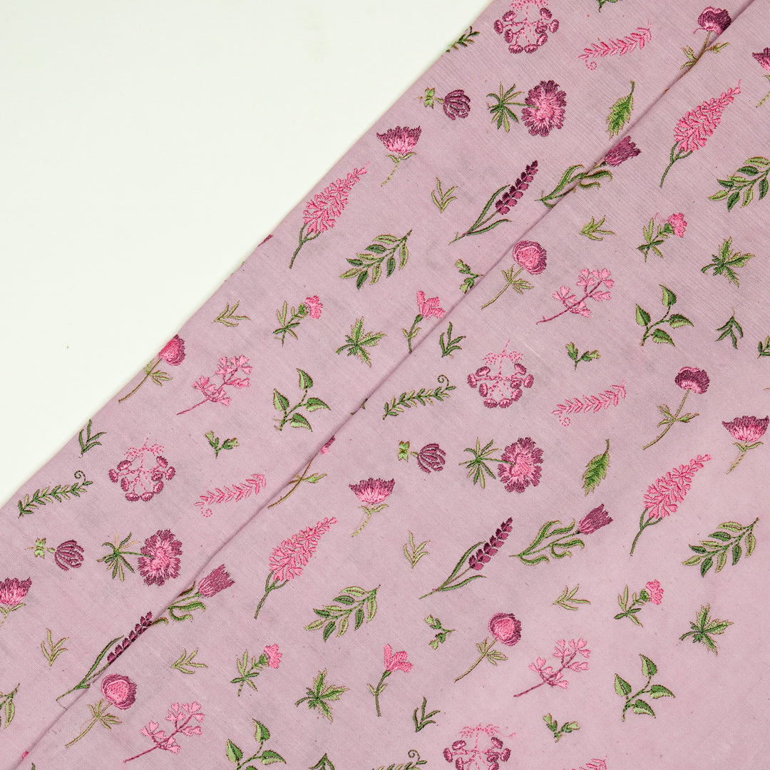 Grishma Buta Buti Mixture on Light/ Mauve Cotton Linen Embroidered Fabric