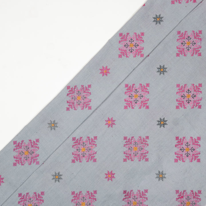 Nilaya Buta Buti Mixture on Light/Mauve Cotton Linen Embroidered Fabric