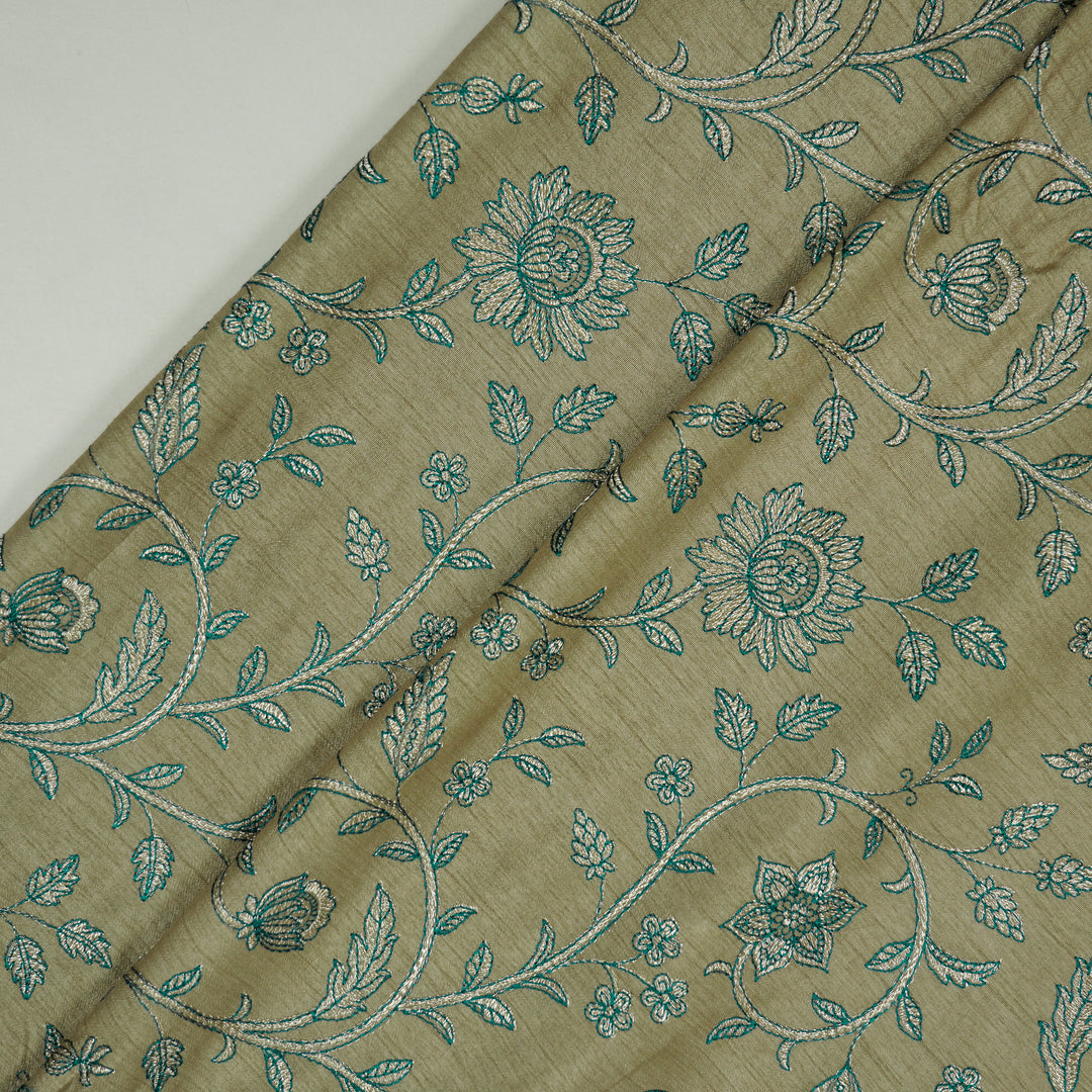 Vrita Jaal on Light Mouse Semi Raw Silk Embroidered Fabric
