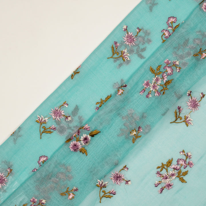 Ayda Buta Buti Mixture on Light Turquoise Cotton Silk Embroidered Fabric