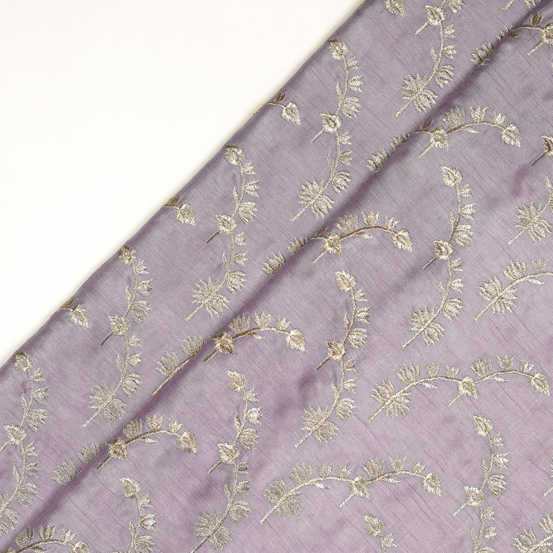 Sunerah Zari Jaal on Lilac Semi Raw Silk Embroidered Fabric