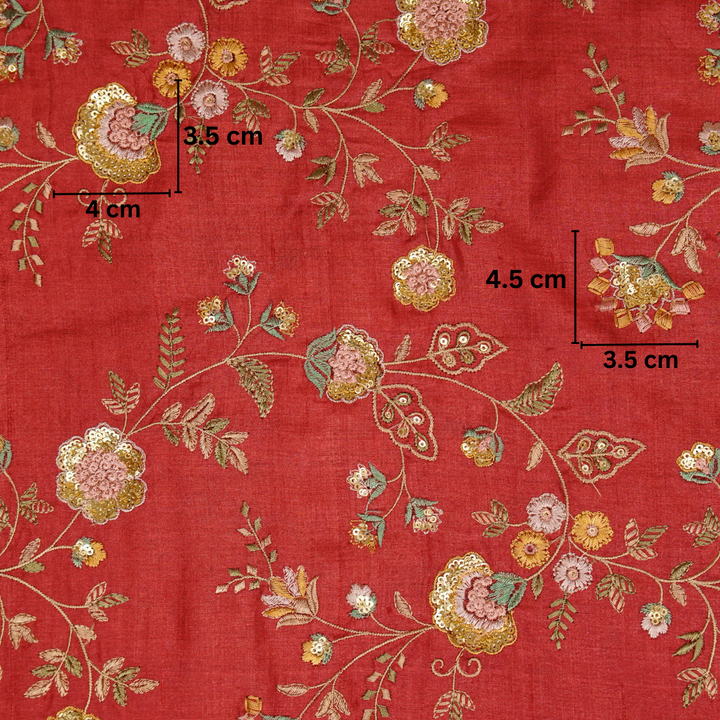 Saahili Jaal on Maroon Tussar Silk Embroidered Fabric