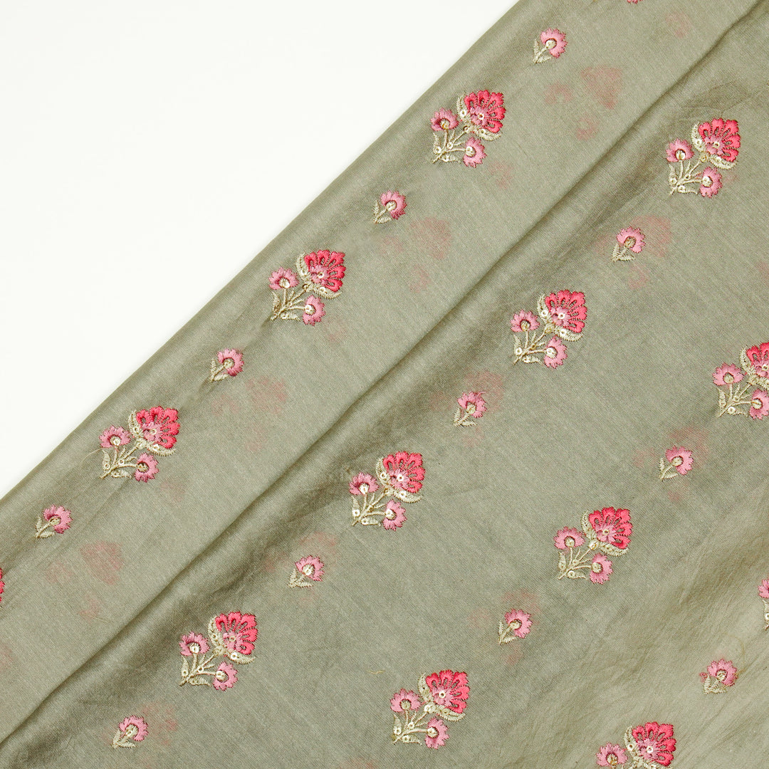 Gulika Buta Buti Mixture  on Mouse Silk Chanderi Embroidered Fabric