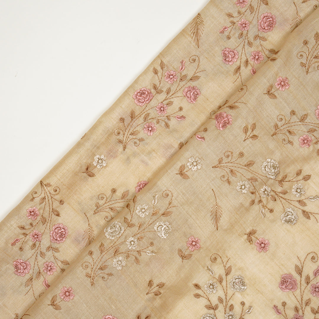 Meenal Jaal On Natural Tussar Silk Embroidered Fabric