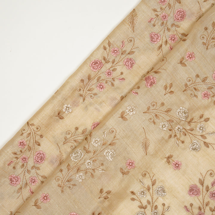 Meenal Jaal On Natural Tussar Silk Embroidered Fabric