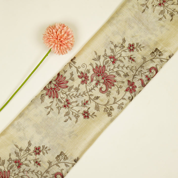 Shamsa Jaal On Natural Tussar Silk Embroidered Fabric