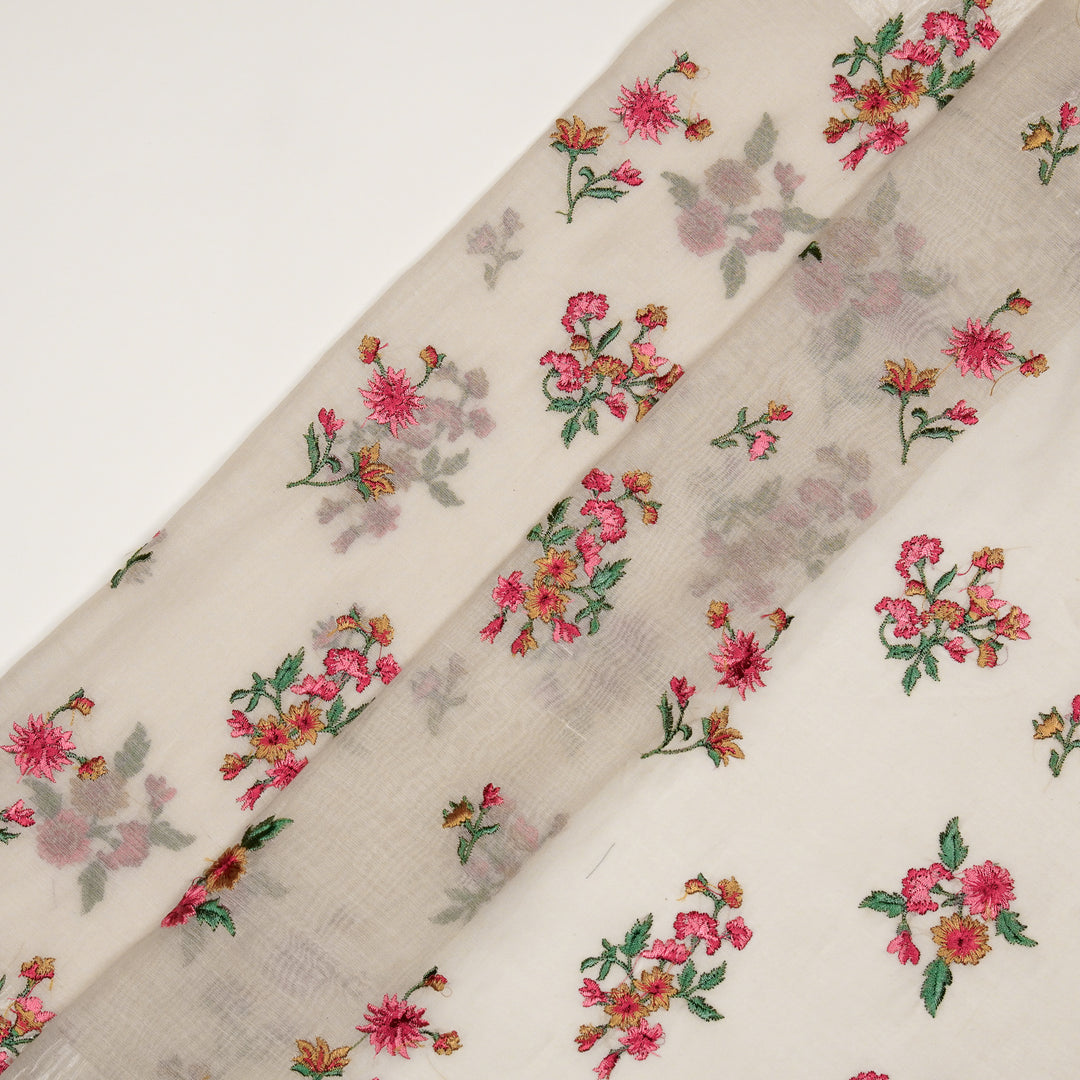 Ayda Buta Buti Mixture on Natural Ivory Cotton Silk Embroidered Fabric