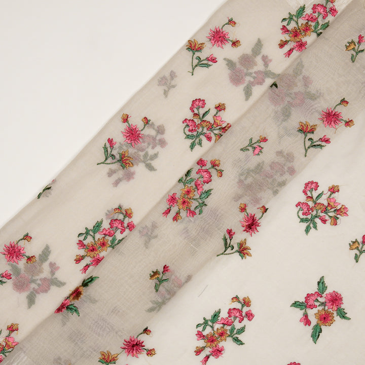 Ayda Buta Buti Mixture on Natural Ivory Cotton Silk Embroidered Fabric