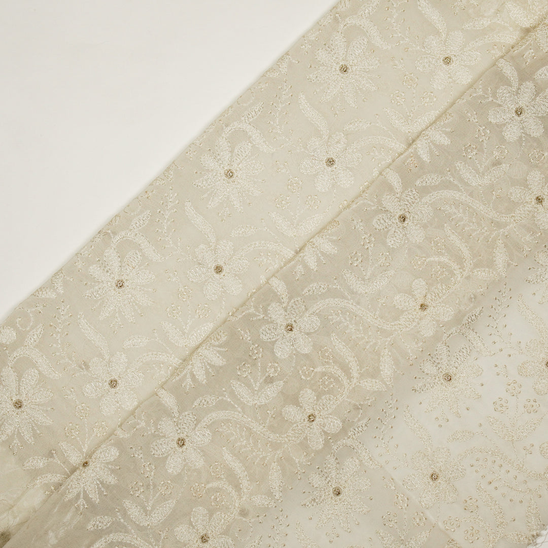 Charita Jaal on Natural Ivory Cotton Silk Embroidered Fabric