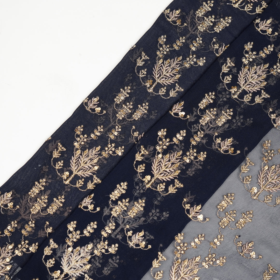 Dina Jaal on Navy Blue Semi Georgette Embroidered Fabric