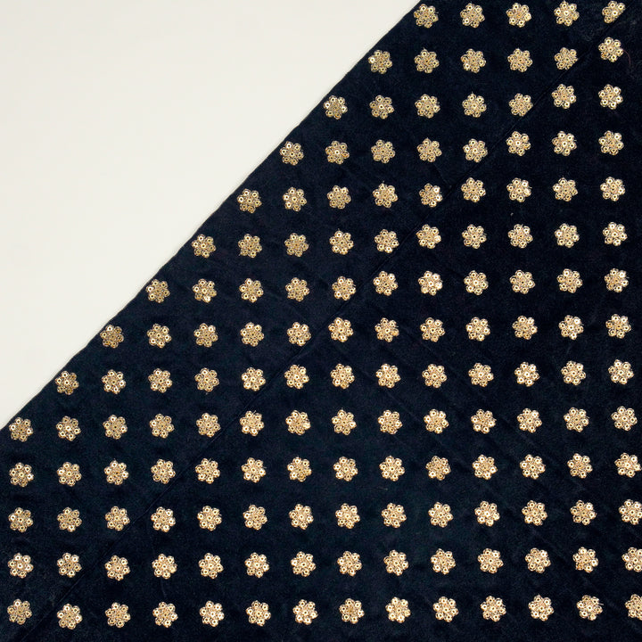 Isa Buti on Navy Blue Velvet Embroidered Fabric