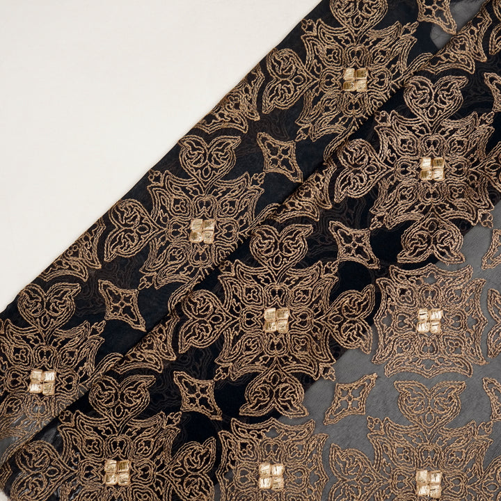 Afra Jaal on Black Silk Chanderi Embroidered Fabric