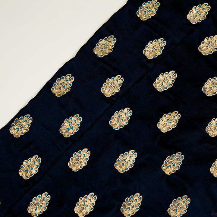 Anees Buta On Navy Blue Velvet Embroidered Fabric