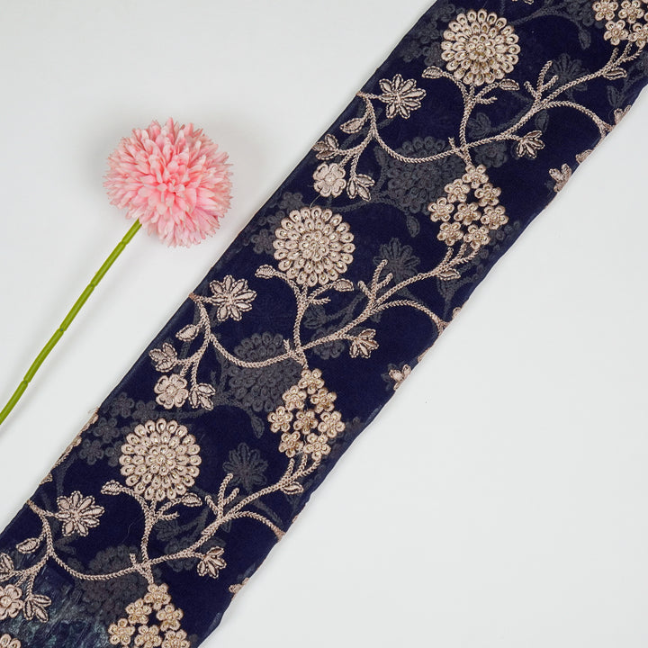 Glida Jaal on Navy Blue Semi Georgette Embroidered Fabric