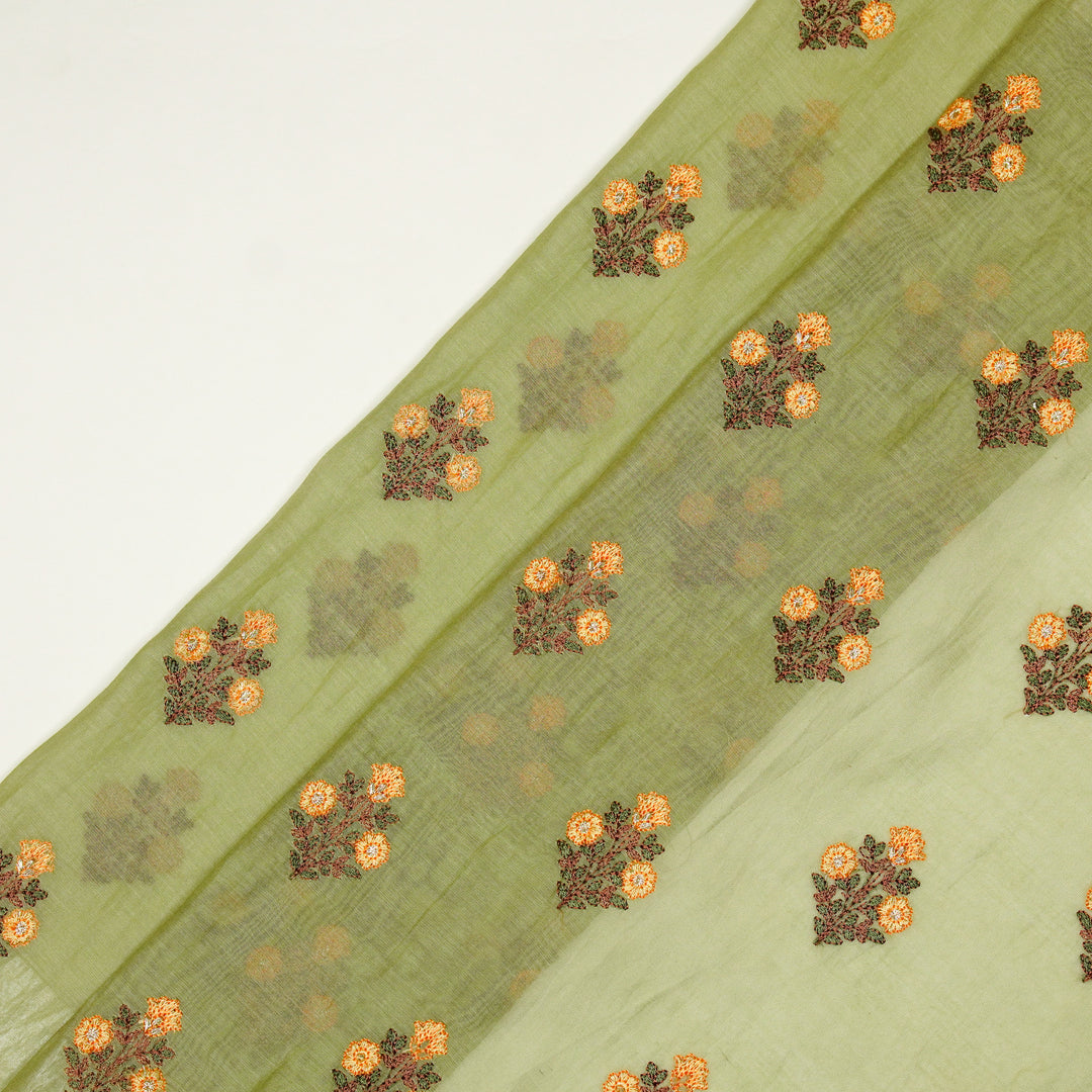 Rima Buti on Olive Green Cotton Silk Embroidered Fabric