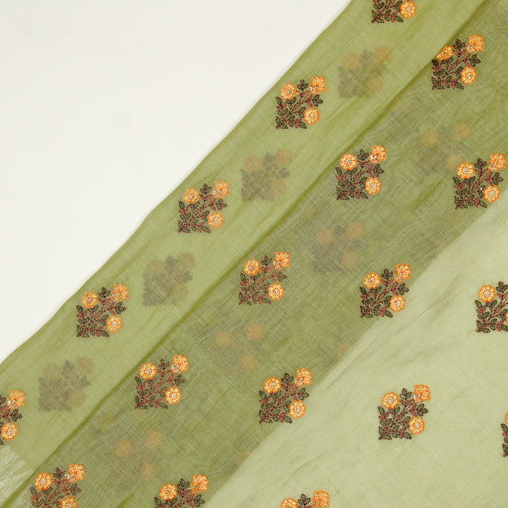 Rima Buti on Olive Green Cotton Silk Embroidered Fabric