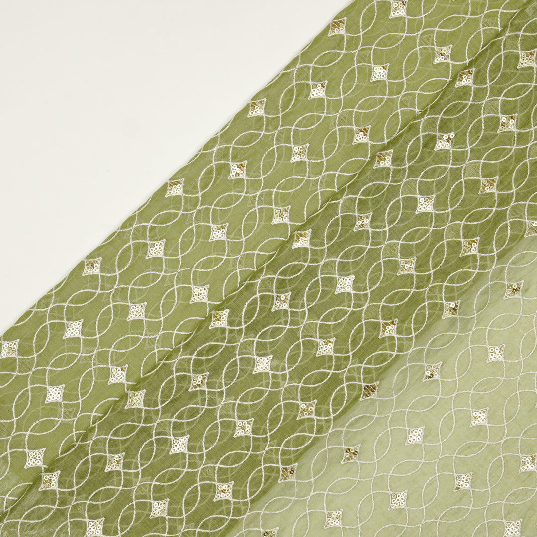 Vibha Jaal on Olive Green Cotton Silk Embroidered Fabric