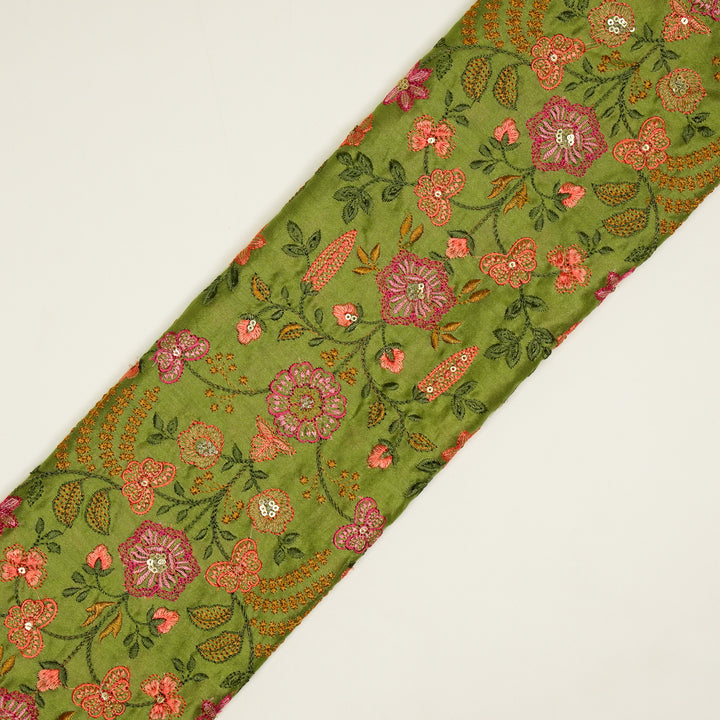 Saharish Jaal on Parrot Green Luxe Silk Chanderi Embroidered Fabric