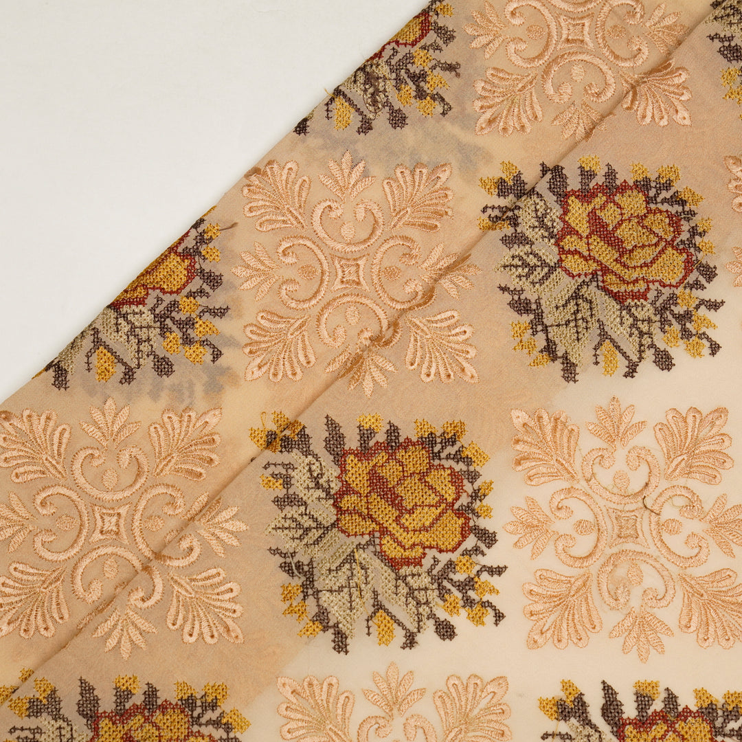 Farrin Jaal on Peach Semi Georgette Embroidered Fabric