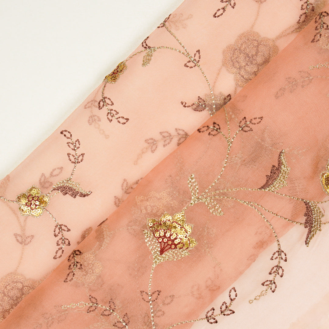 Isha Jaal on Peach Silk Organza Embroidered Fabric