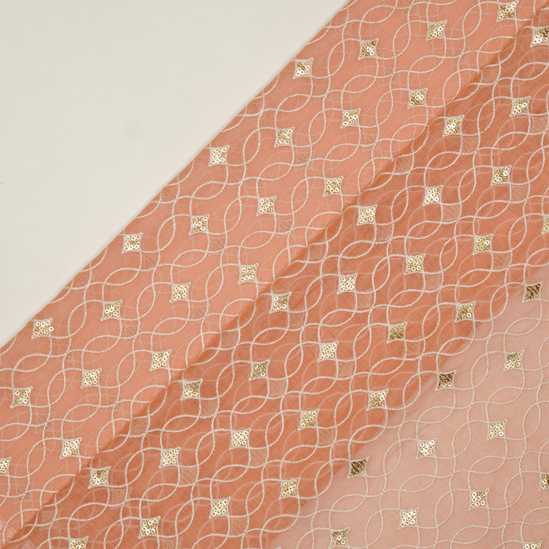 Vibha Jaal on Peach Cotton Silk Embroidered Fabric