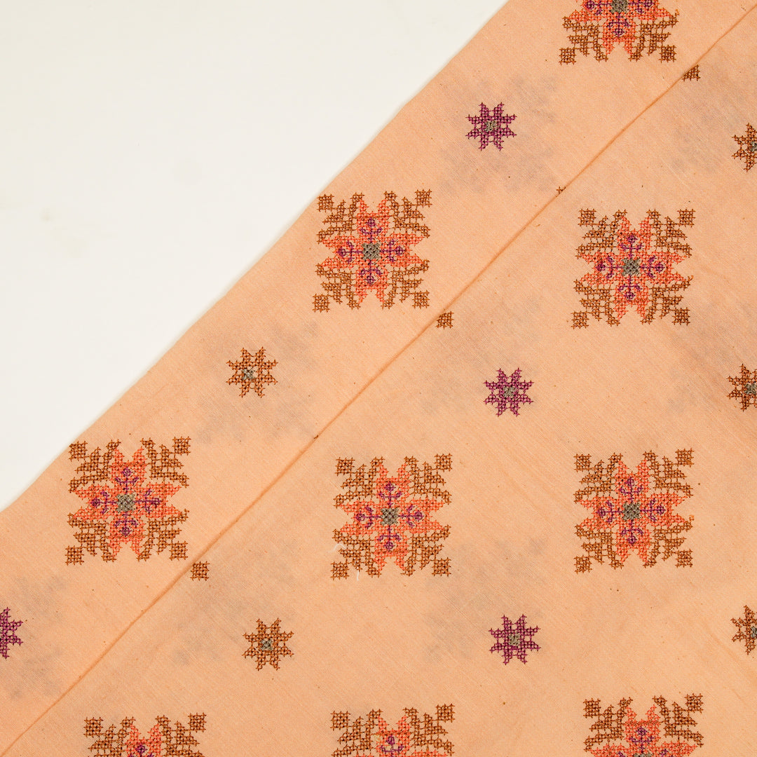 Nilaya Buta Buti Mixture on Peach Cotton Linen Embroidered Fabric