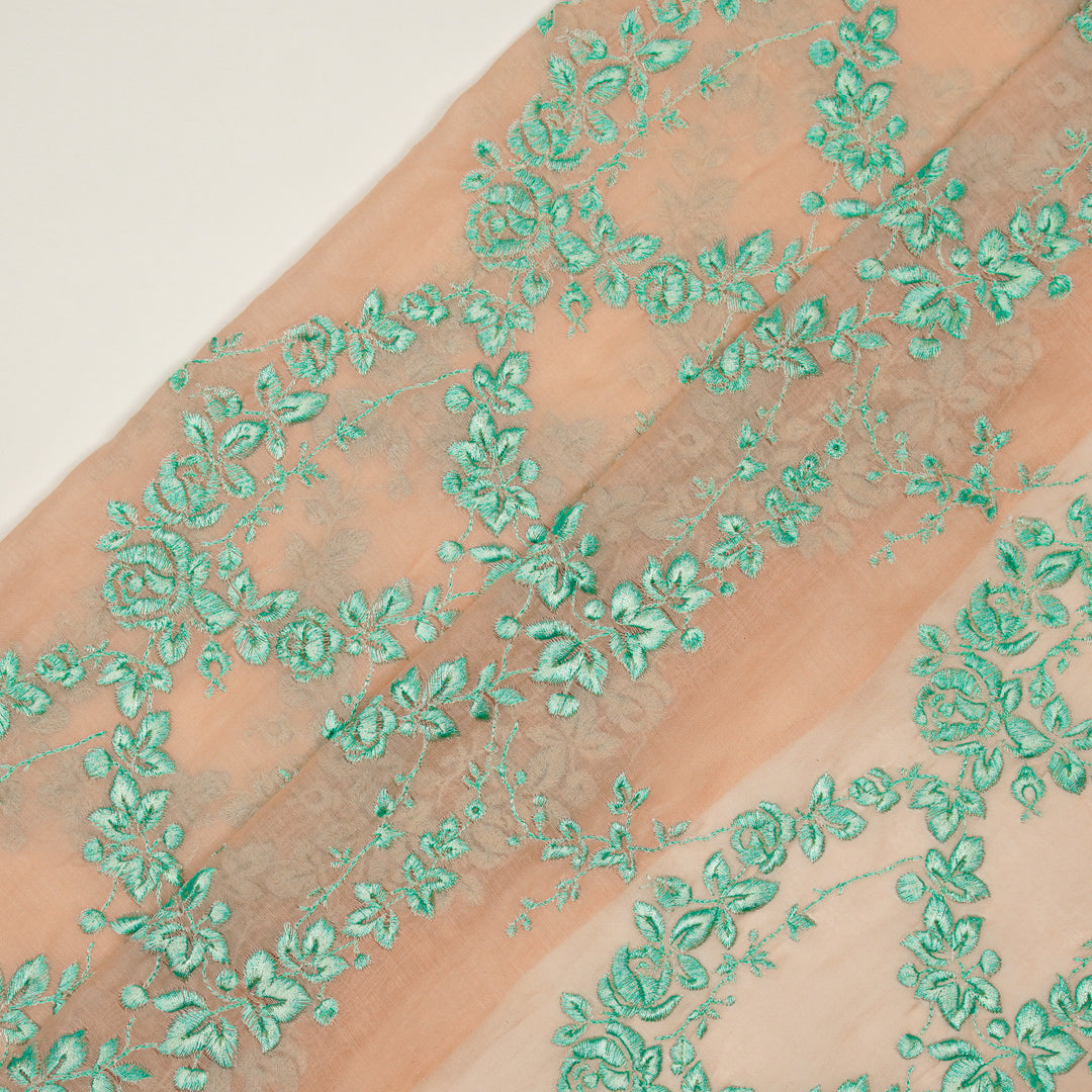 Nismah Jaal on Peach Cotton Silk Embroidered Fabric