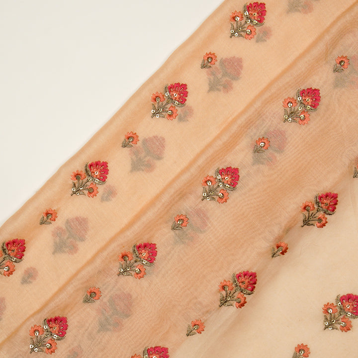 Gulika Buta Buti Mixture on Peach Silk Chanderi Embroidered Fabric