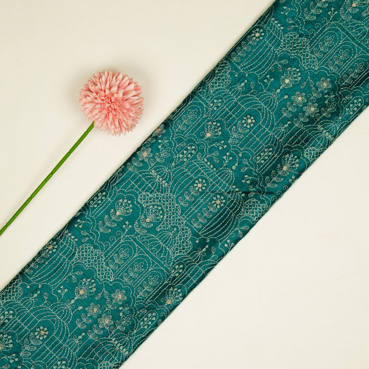 Shaira Jaal on Peacock Blue Munga Silk Embroidered Fabric