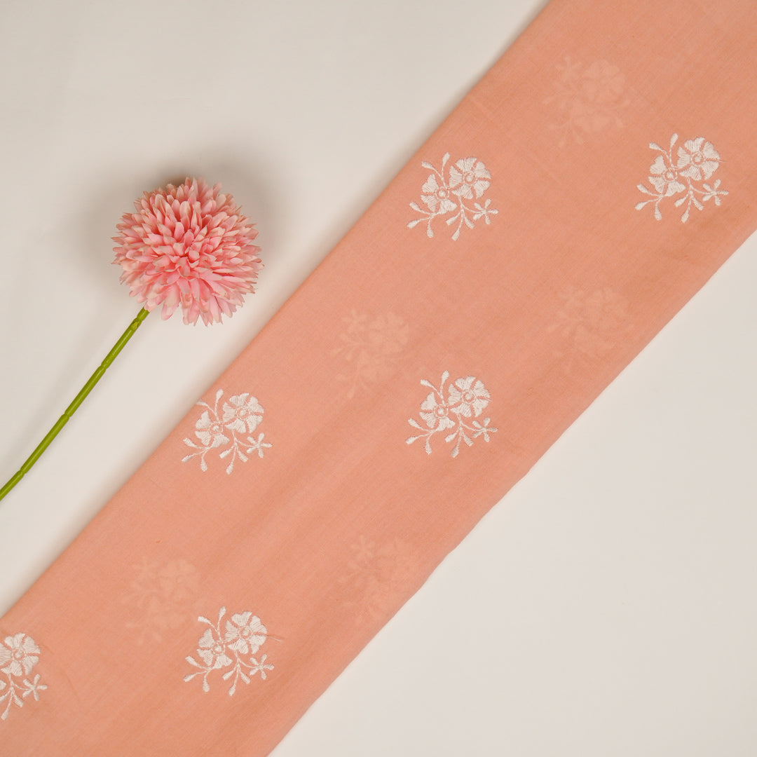 Peach Malmal Shyla Peri Buti Embroidered Fabric