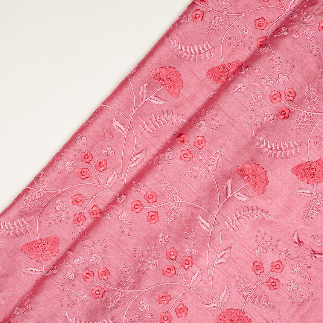 Azin Jaal on Pink Semi Raw Silk Embroidered Fabric