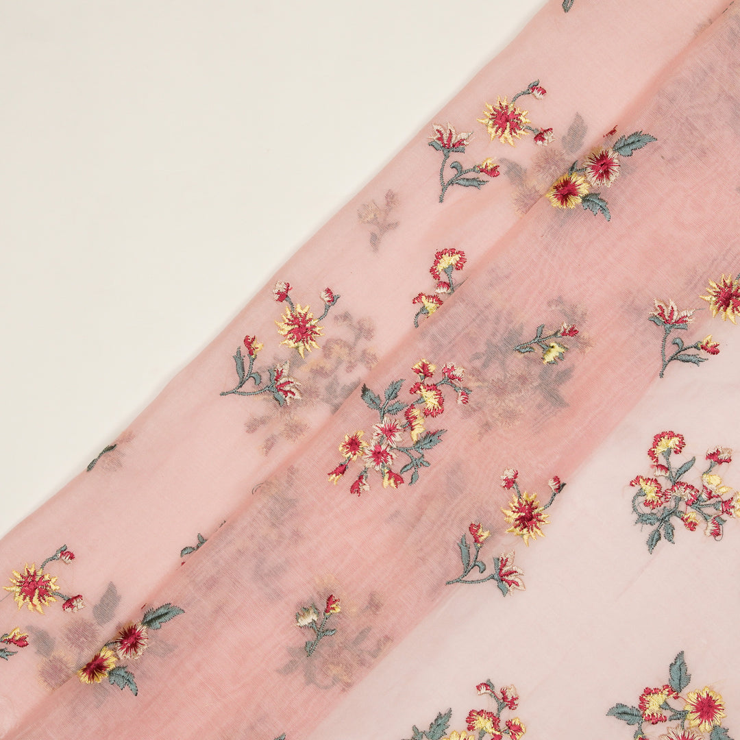 Ayda Buta Buti Mixture on Pink Cotton Silk Embroidered Fabric