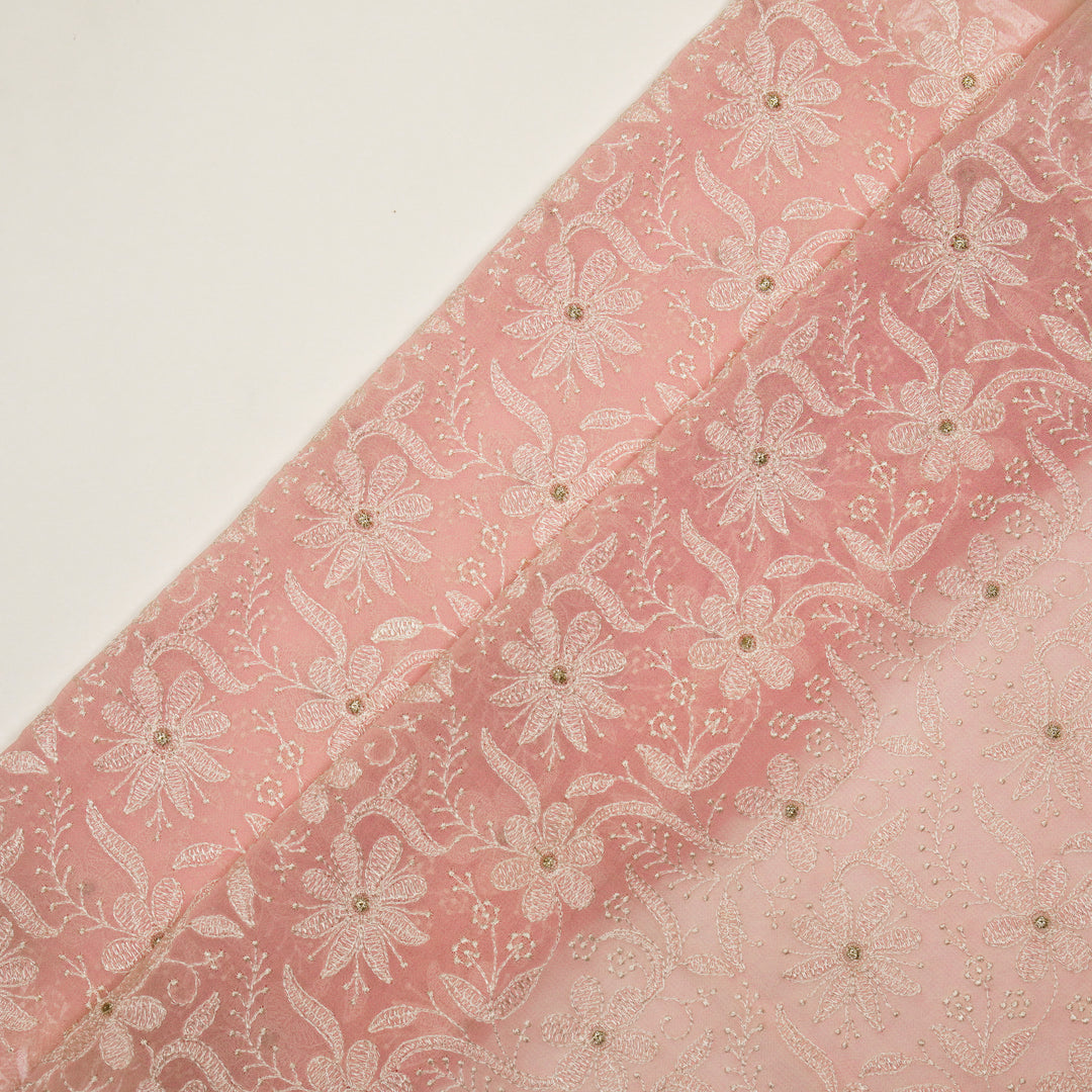 Charita Jaal on Pink Cotton Silk Embroidered Fabric