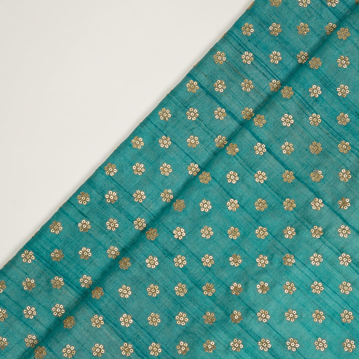 Rati Buti on Powder Blue Tussar Silk Embroidered Fabric