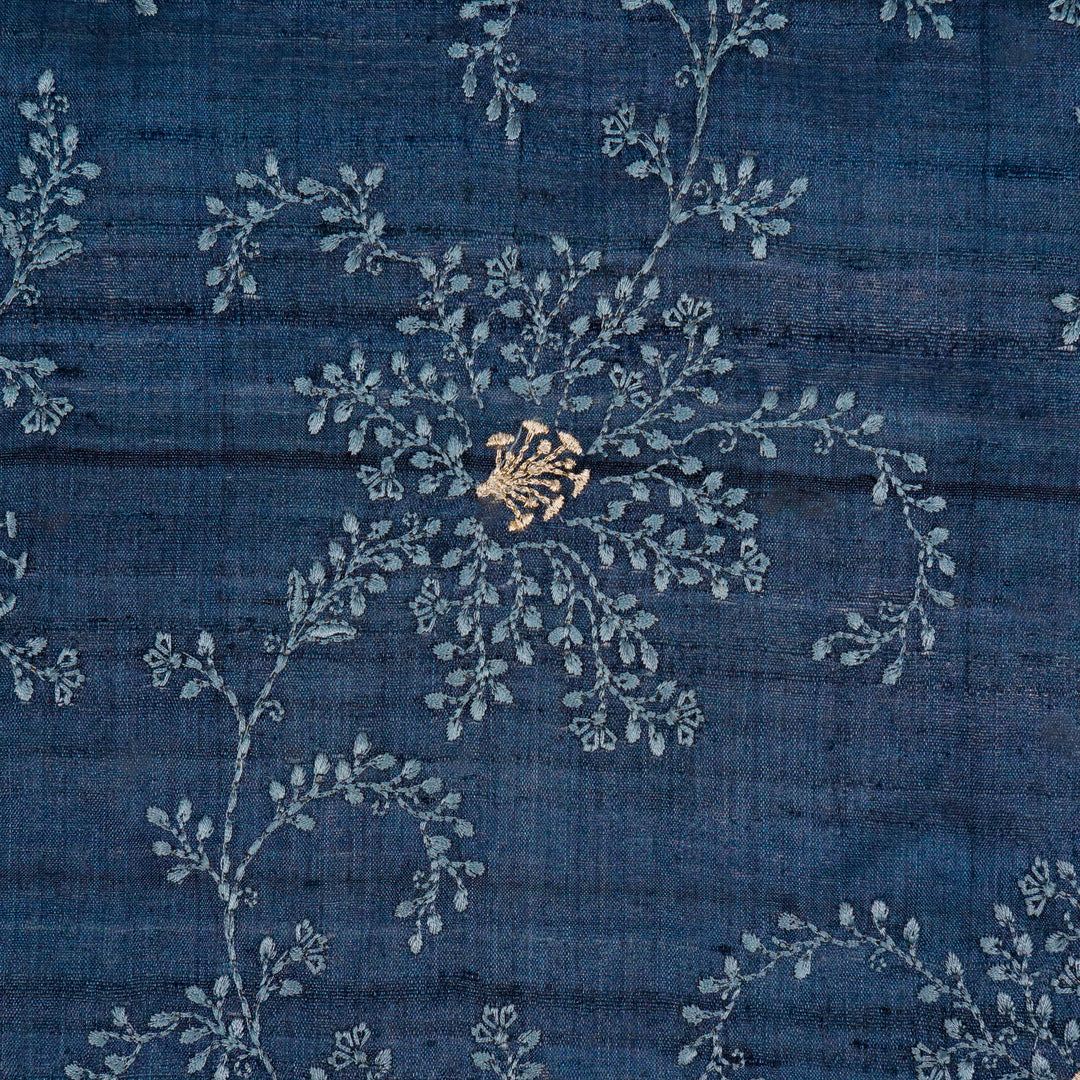 Mihir Jaal On Prussian Blue Tussar Silk Embroidered Fabric