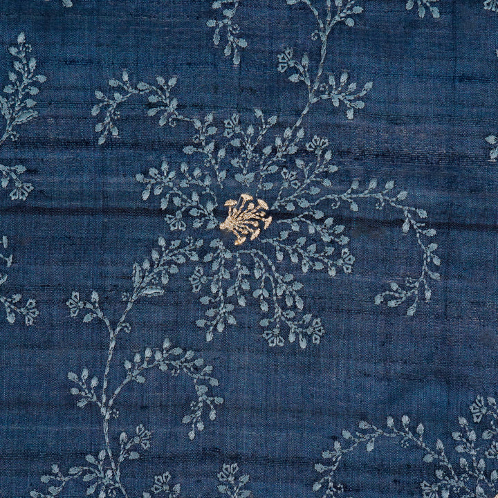 Mihir Jaal On Prussian Blue Tussar Silk Embroidered Fabric