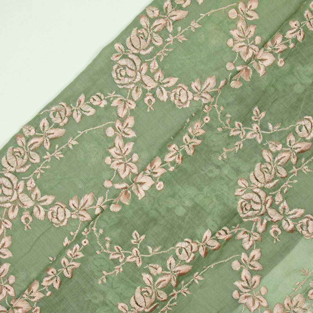 Nismah Jaal on Sage Green Cotton Silk Embroidered Fabric