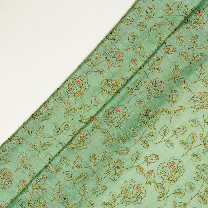 Gulbahar Jaal on Sea Green Munga Silk Embroidered Fabric