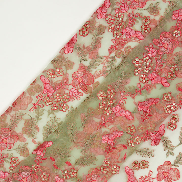 Fiha Jaal on Sea Green Silk Organza Embroidered Fabric