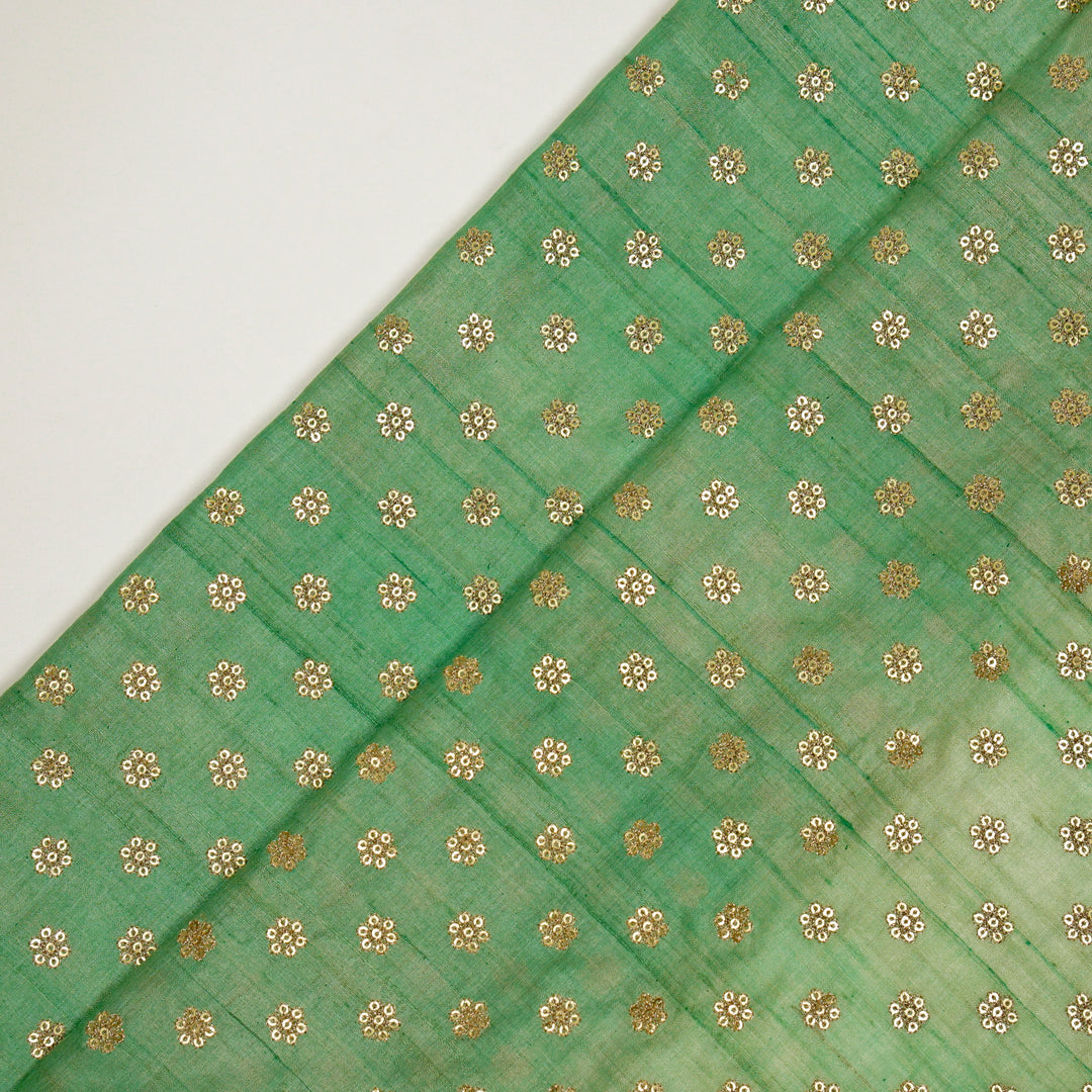 Rati Buti on Sea Green Tussar Silk Embroidered Fabric