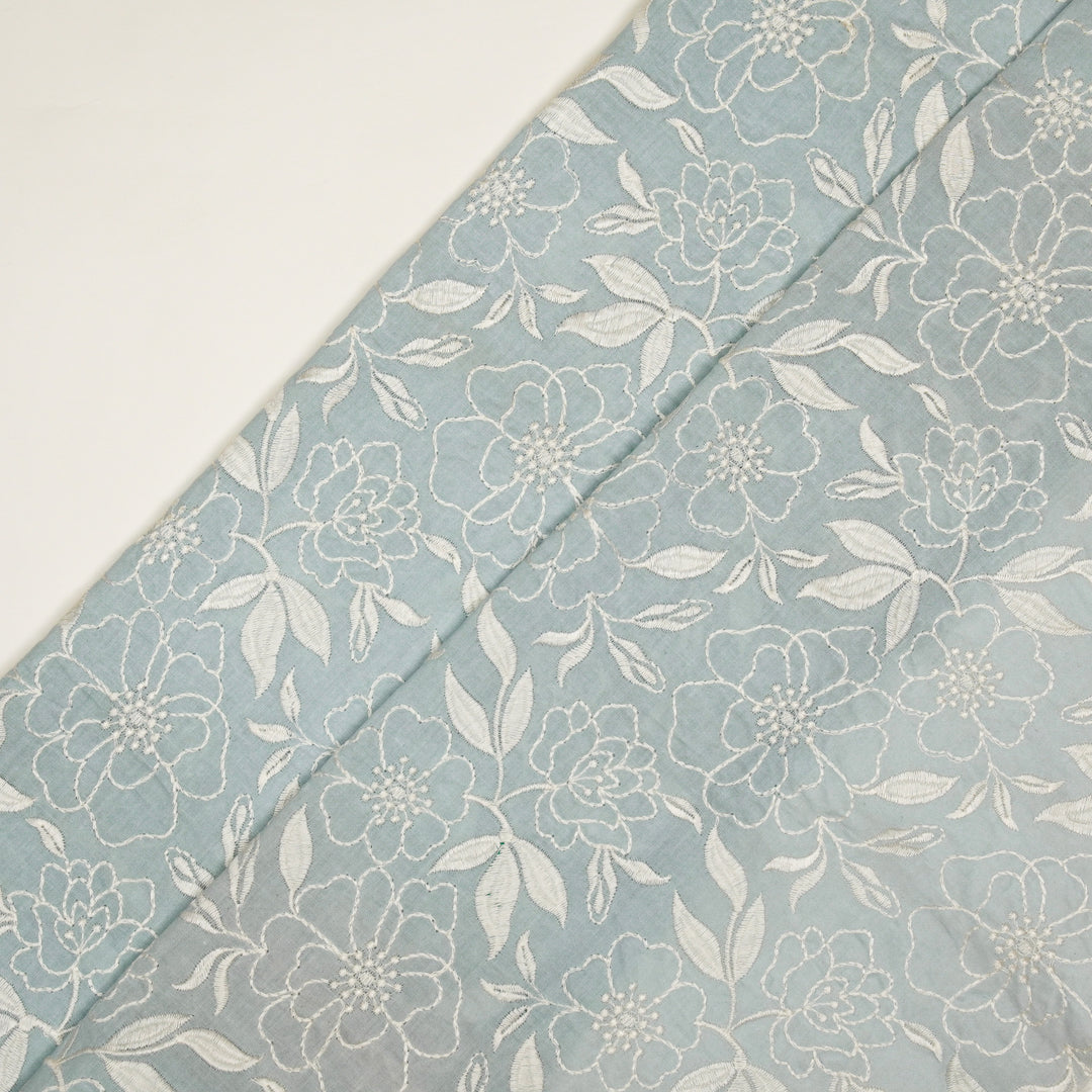 Samha Jaal on Sky Blue Malmal Embroidered Fabric