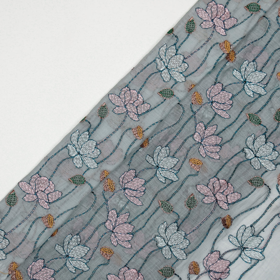 Raneem Jaal on Steel Grey Cotton Silk Embroidered Fabric