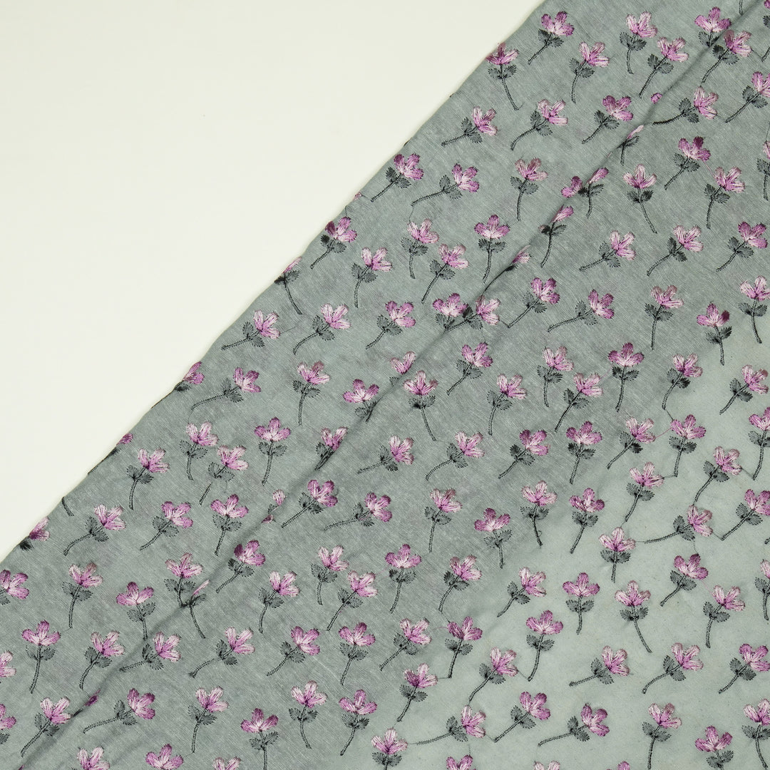 Varsha Buti on Steel /Grey Cotton Linen Embroidered Fabric