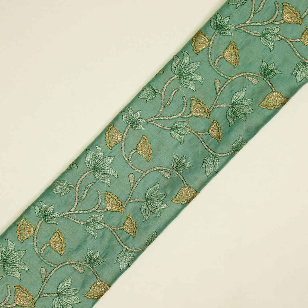 Manjusha Jaal on Teal Luxe Silk Chanderi Embroidered Fabric