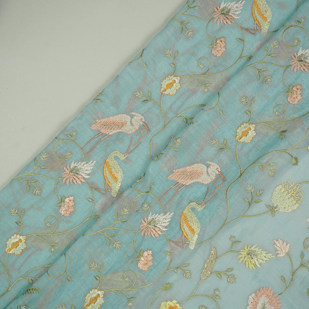 Arunima Jaal on Turquoise Cotton Silk Embroidered Fabric