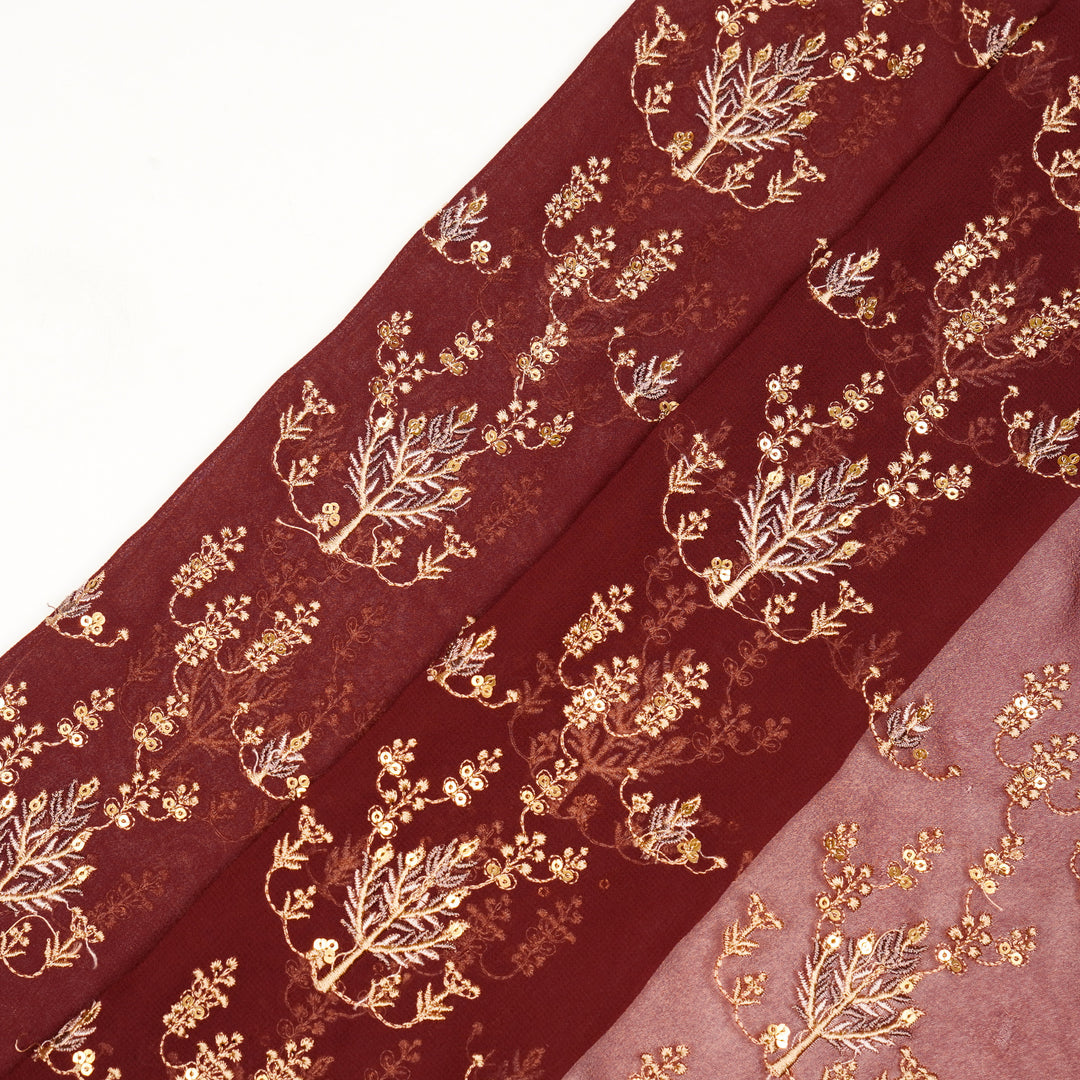 Dina Jaal on wine Semi Georgette Embroidered Fabric