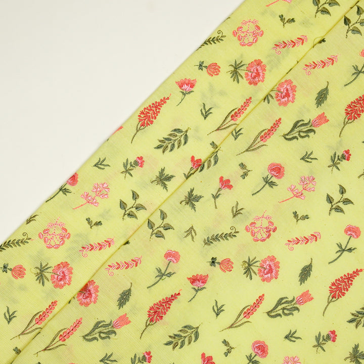 Grishma Buta Buti Mixture on Yellow Cotton Linen Embroidered Fabric