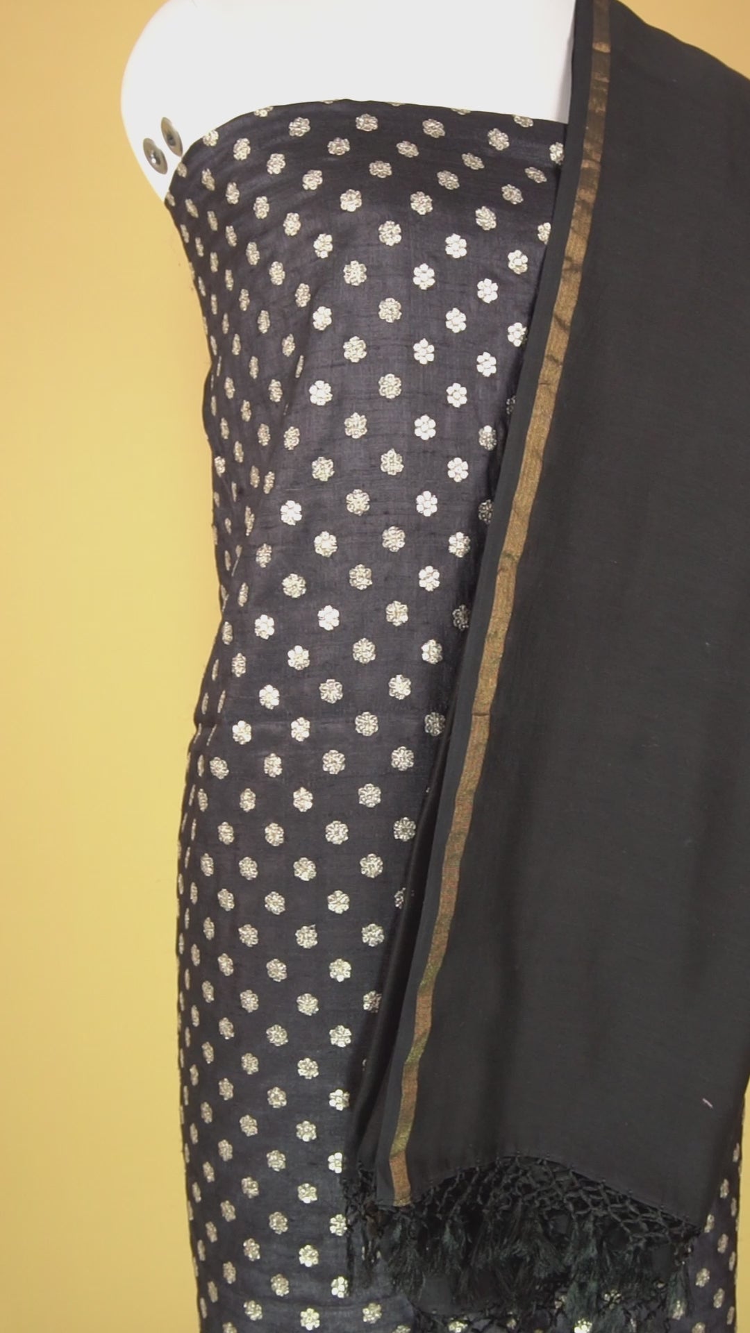 Isa Buti Suit fabric set on Tussar Silk (Unstitched)- Black