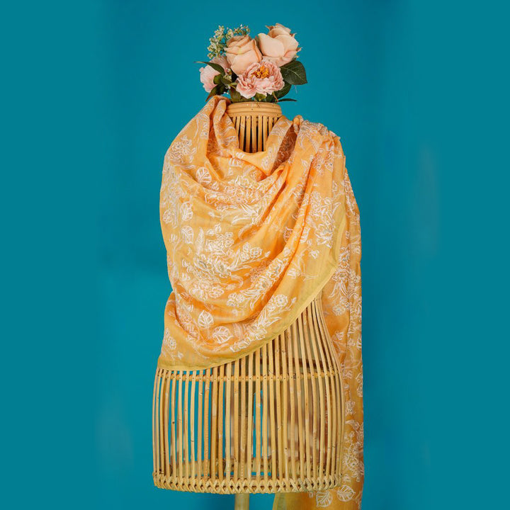 Saira Embroidered Dupatta on Mustard Yellow Silk Chanderi